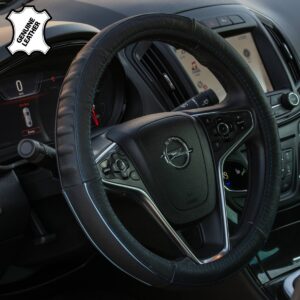 4CARS POTAH VOLANTU 37-39CM pravá koža cierny s modrým obšitím